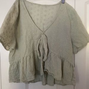 Green Tie Front Cropped Top